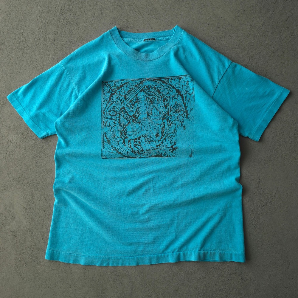 Vintage 90s Teal T-shirt XL Knight Graphic Made in USA Cotton